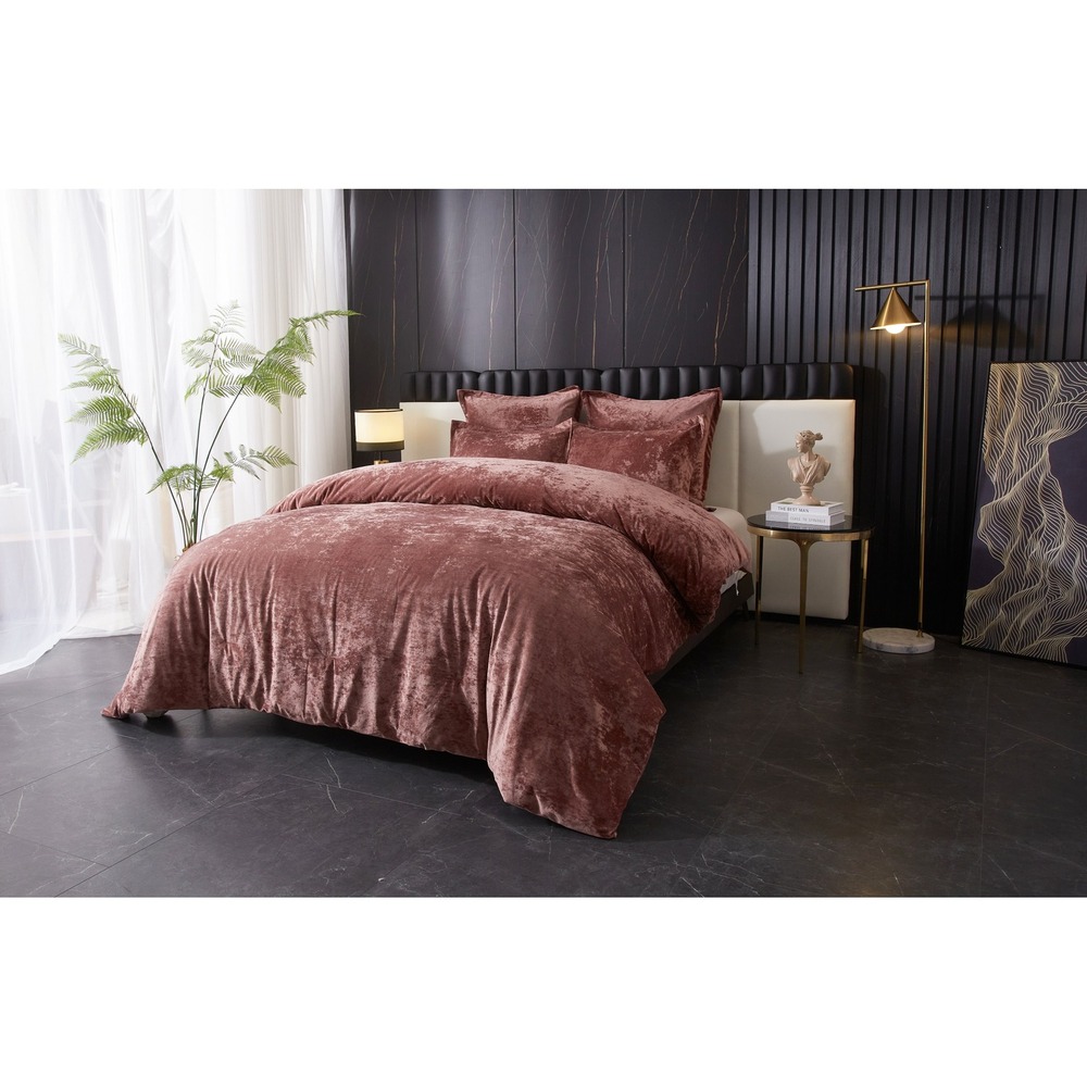 Zera Pink 100%‎ Velvet 5 piece Comforter Set King